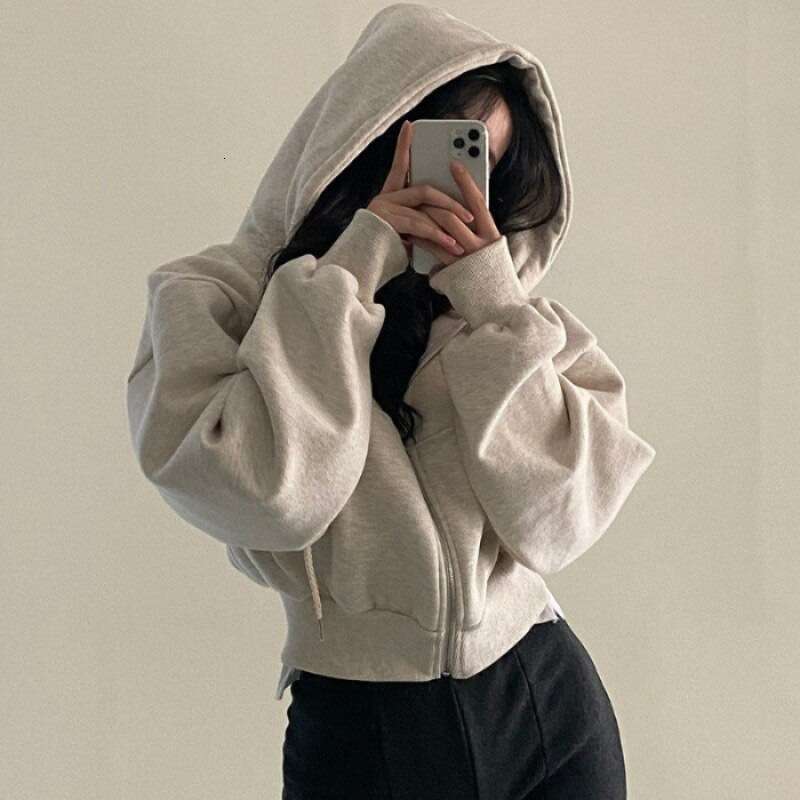 Hallowmas 2024 Autumn/winter New Product Ins Plush Versatile Fashion Short Fit Zipper Warm Solid Hooded Sweater for Women Jacket Women Coats Autumn Dr