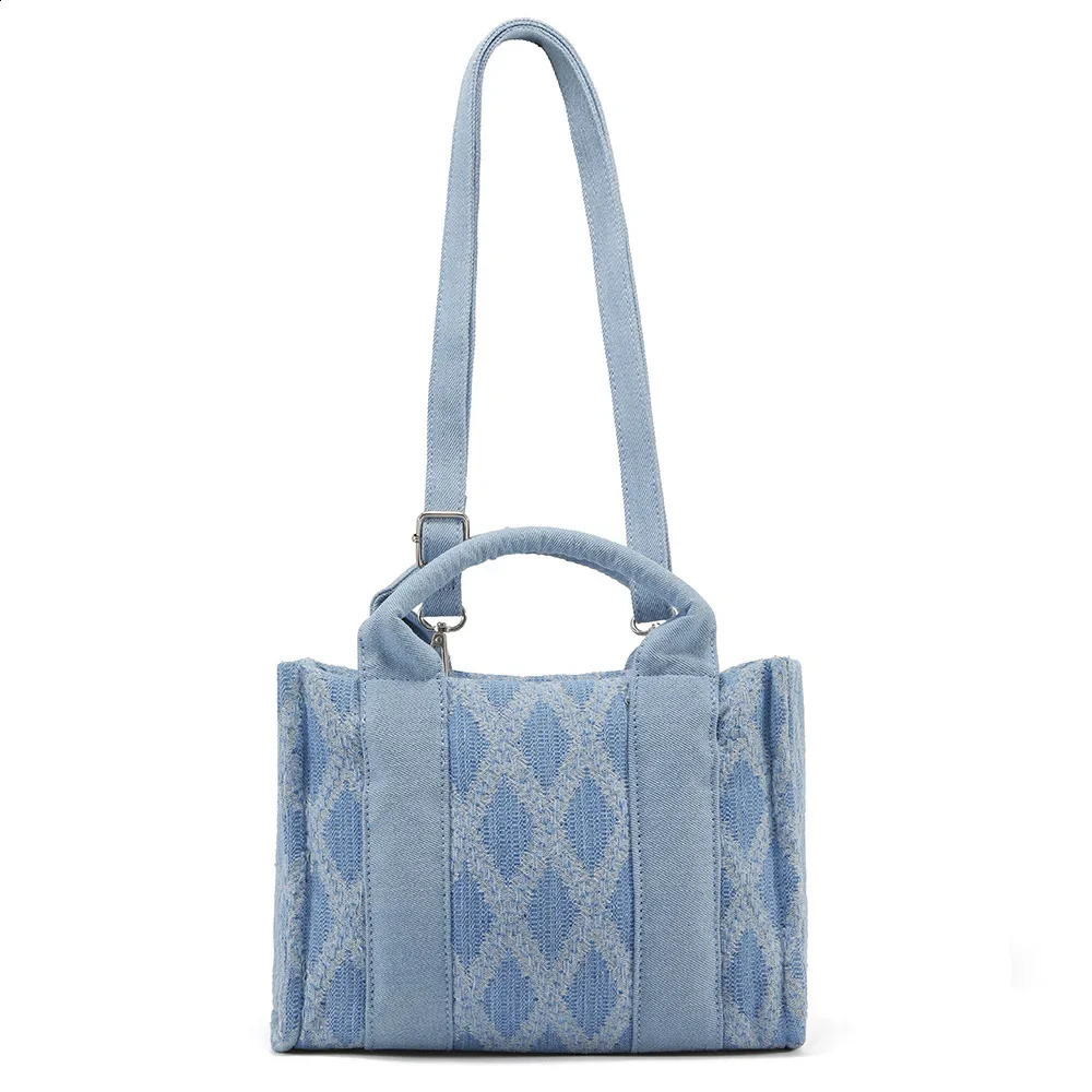 Womens denim cloth bag Korean trend canvas casual version zipper handbag jeans shoulder fashionable plain weave cross 240919