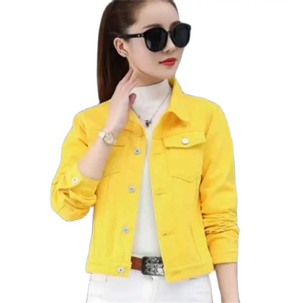Denim Jackets Women Tops Candy Color Solid Short Slim Vintage Casaco Feminino Three Quarter Sleeve Jaqueta Feminina Fall SummerX240920