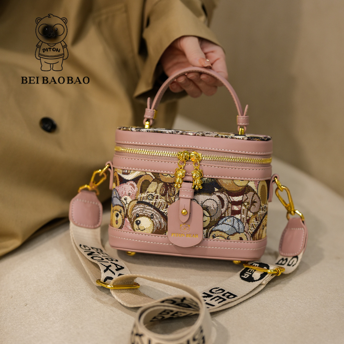 beibaobao 2024 New Single Shoulder Crossbody Versatile Handbag Cartoon Little Bear Trendy Women's Bag