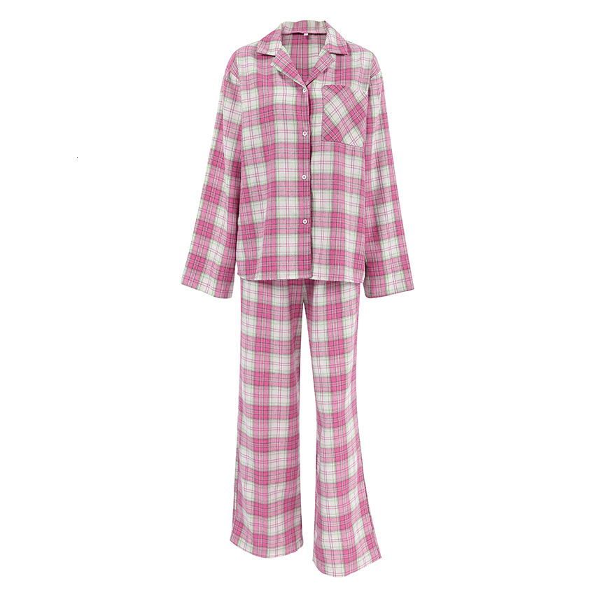 2024 autumn/winter plaid loose sleepwear, long sleeved pants, fashionable casual women's home wear for outerwear
