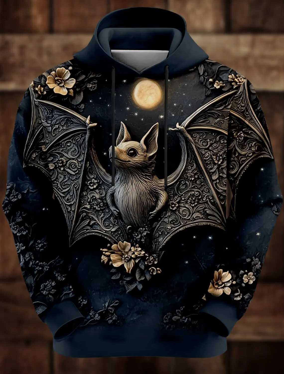 Funny Bat Mens Fashion 3D Print Hoodie Halloween Hoodies Black Hooded Pocket 3D Print Fall Winter Designer Hoodie Sweatshirt Y240920