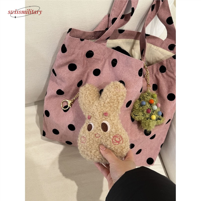 Early Spring Pink Polka Dot Tote Versatile Sweet and Cute College Student Classroom Canvas Single Shoulder Bag 2024 New#19 Swissmilitary