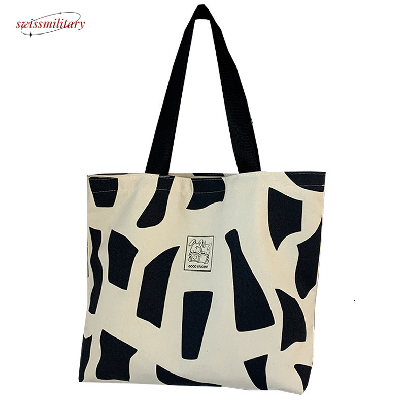Canvas women one shoulder for class, college student outfit Korean style with zipper, artistic design, hand-held canvas bag #11 Swissmilitary