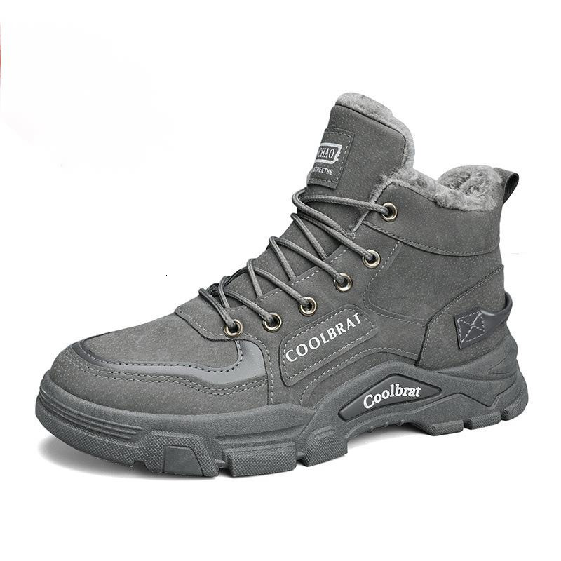 Winter plush warm thick soled men's shoes with British style high top lace up Martin boots, student Korean version work boots
