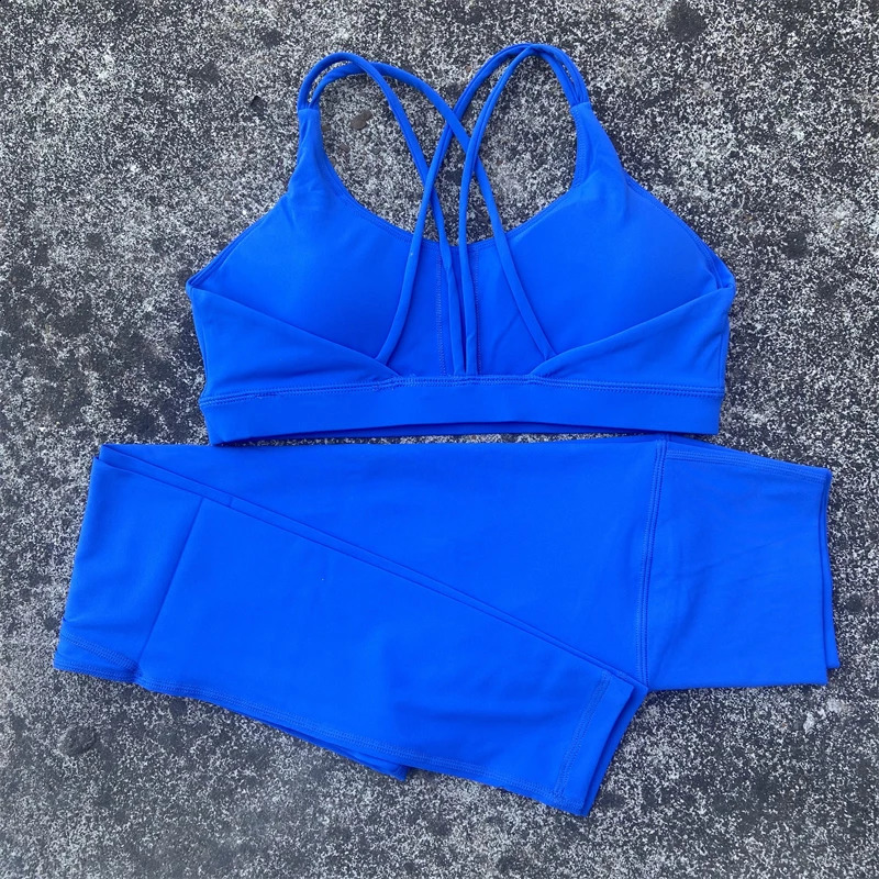 Yoga Set Gym Sports Set Cross Straps Bra Top And High Waist Leggings 2 Piece Women Workout Outfit Fitness Suit Running Tracksuit 240914