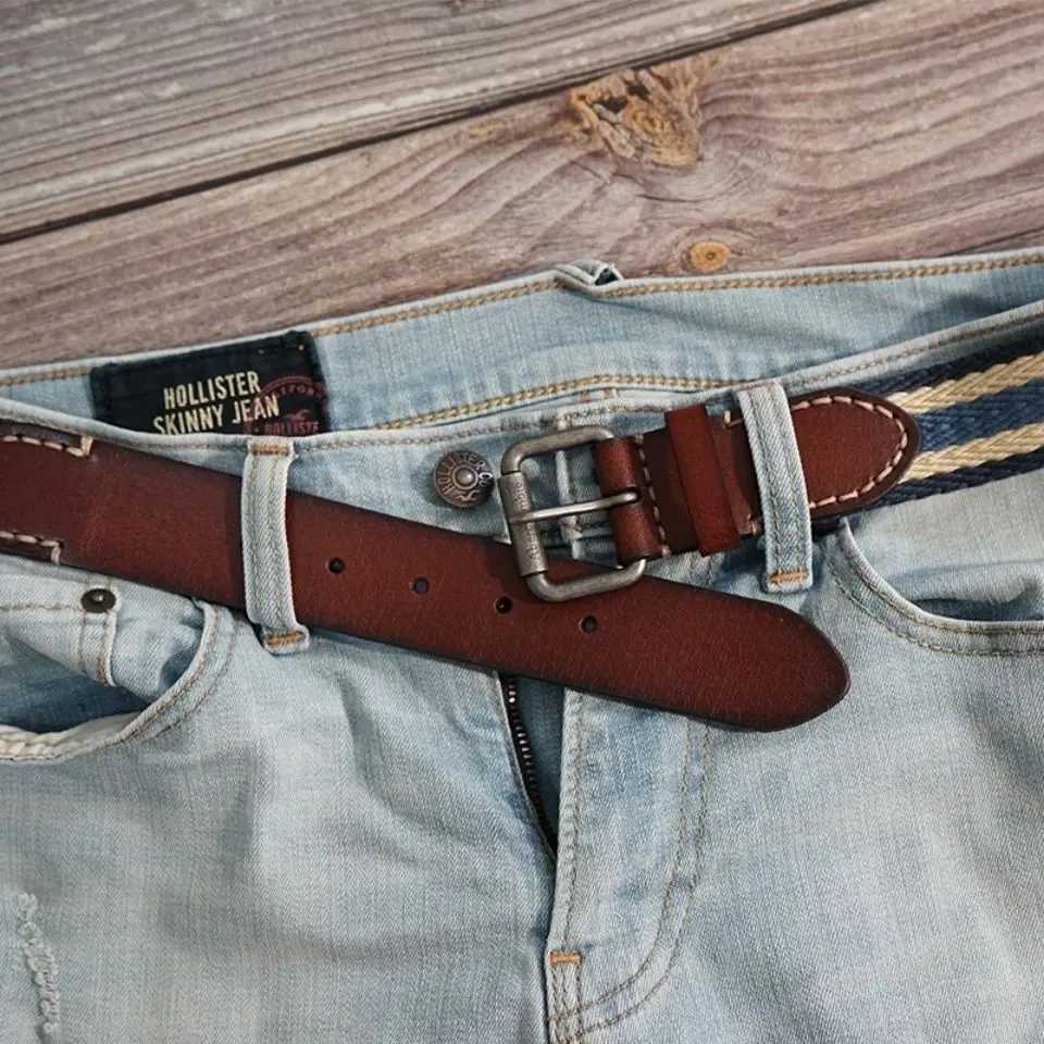Needle buckle handmade top layer cowhide retro pants belt for men and women pure cotton woven belt casual canvas belt W240920