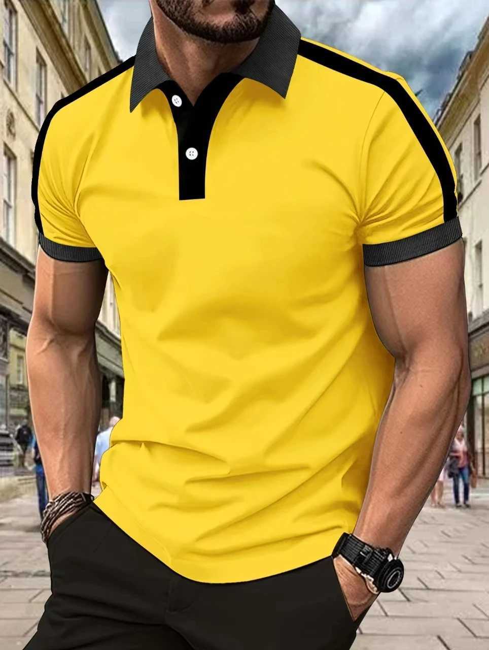 Mens business casual short-sleeved polo shirt sports shirt single button Europe and the United States new summer styleX240920