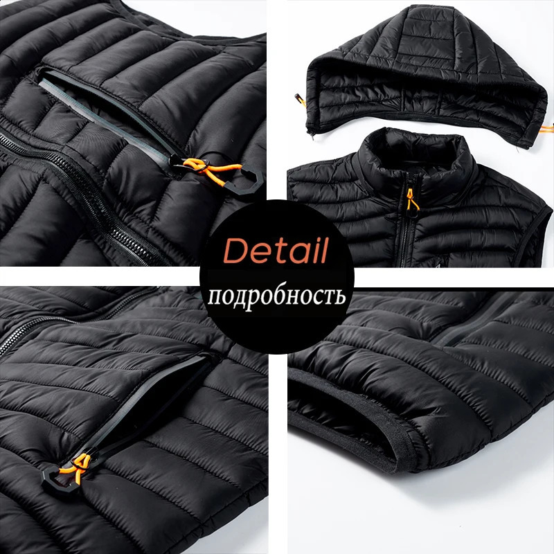 S.T.G Men Sleeveless Down Vests Solid Hooded Vest Jackets Fashion Male Winter Casual Pockets Waistcoat Windproof Jacket 240912