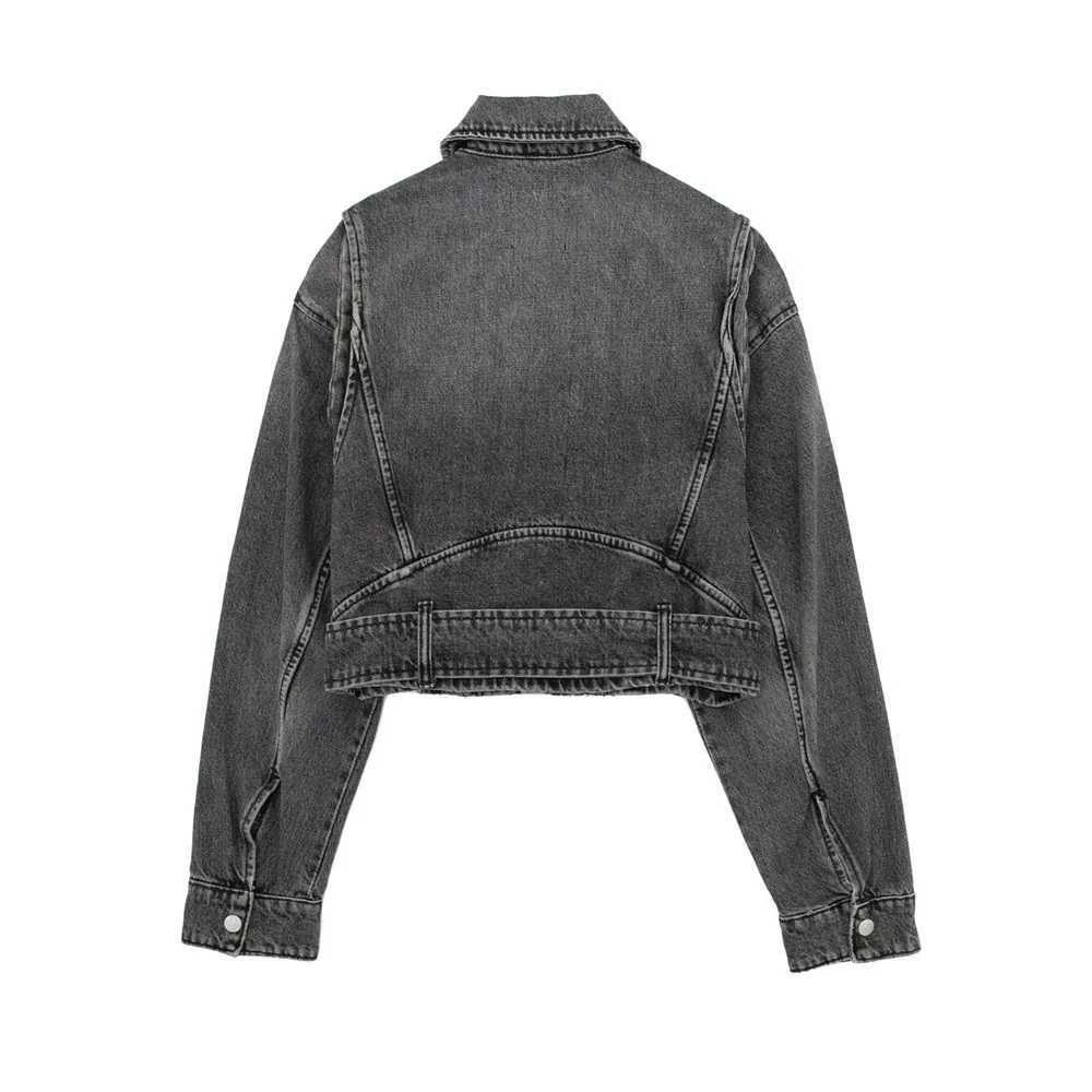 UNIZERA2023 Autumn and Winter New Womens Casual Versatile Polo Neck Motorcycle Loose Belt Denim Jacket CoatX240920