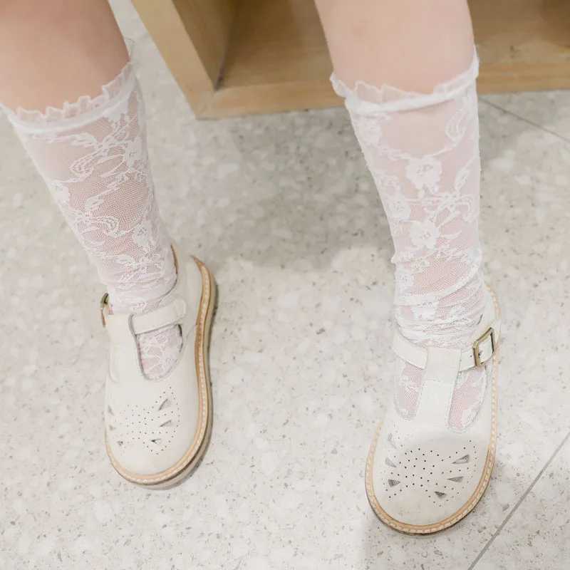 Kids Socks Baby Girls Knee High Socks Long Kids Soft Lace Stuff Princess Sock Ruffle 0-6Years Cute White Girl Socks Q240920