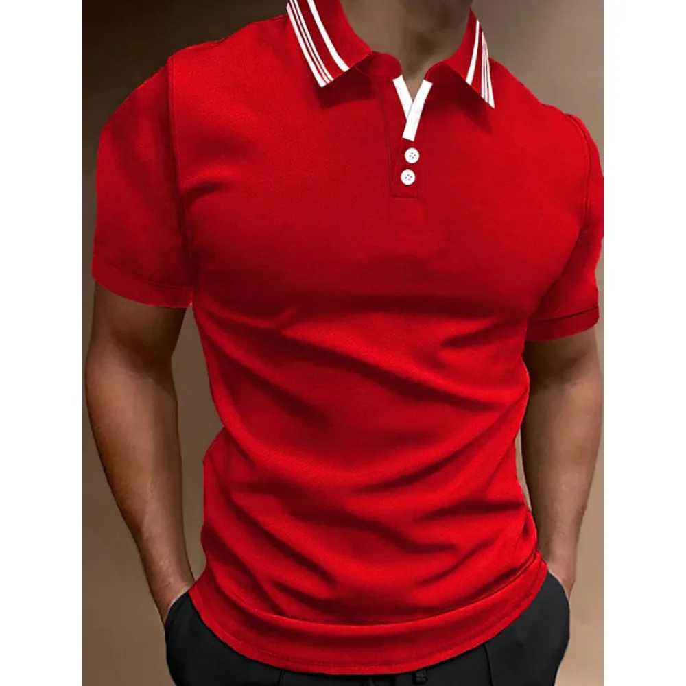 new Summer Mens Polo Shirt Gradient Line Short Sleeve T shirt Casual Daily Lapel Tops Tees Fashion Striped For Man ClothingX240920