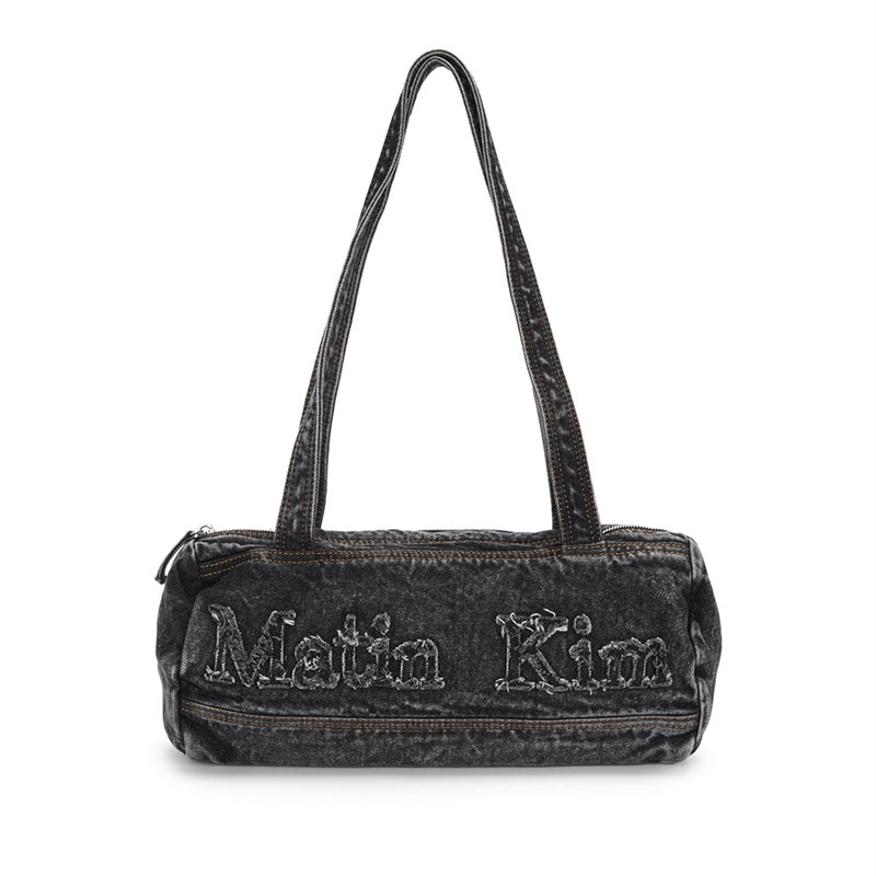Niche Design 2024 New Vintage Embroidered Denim Single Shoulder Travel Fiess Casual Portable Pillow Bag Women