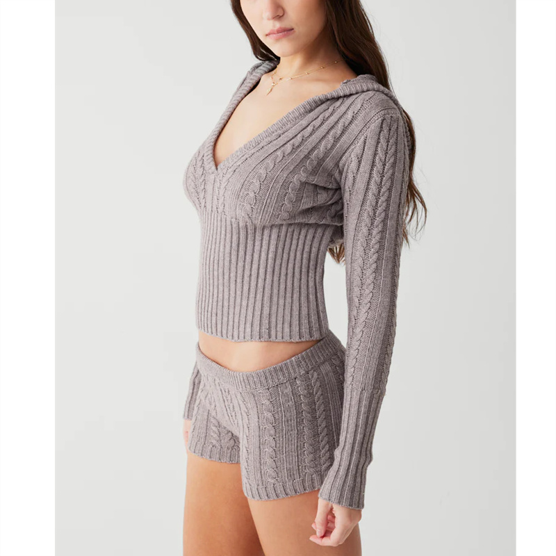 Women 2 Piece Aesthetic Long Sleeve Hoodie And Low Waist Shorts Clothes Set Streetwear