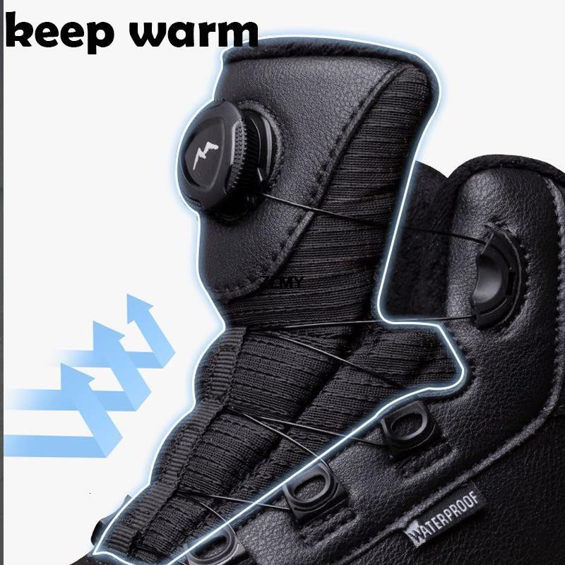 Waterproof Snow Boots Men Ankle Booties Leather Cotton Keep Warm Rotary Button Snowboots Plush Winter Shoes Father