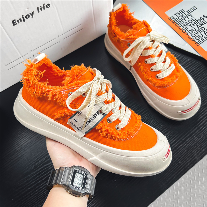 Fashion 2023 Orange Casual Platform Designer Mens Canvas Sneakers Street Vulcanized Shoes Men atillas 636e