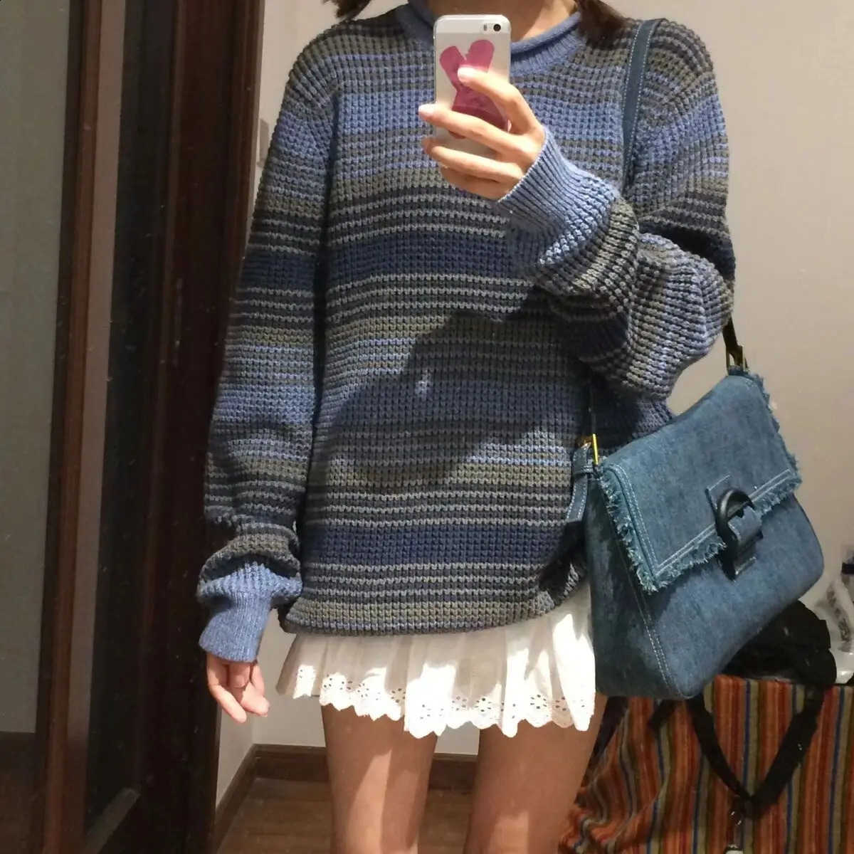 Miyagawa denim tassel bag underwear retro version commuting shoulder womens top handle handbag 240919