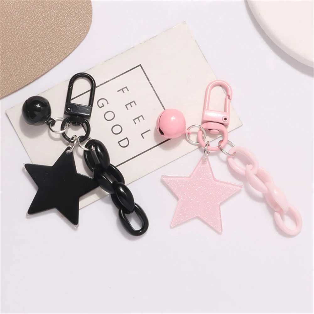 Glitter Stars Acrylic Keychain Bell Pendant Keyring for Girls Backpack Charm Headphone Case Accessorie Creative Friendship GiftsX240919