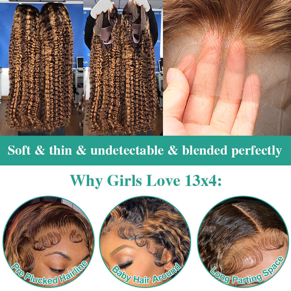Melodie Brazilian 30 40 inch Highlight Ombre 13X4 13X6 Curly HD Front Human Hair Wig 4/27 Loose Deep Wave Lace Frontal Wigs