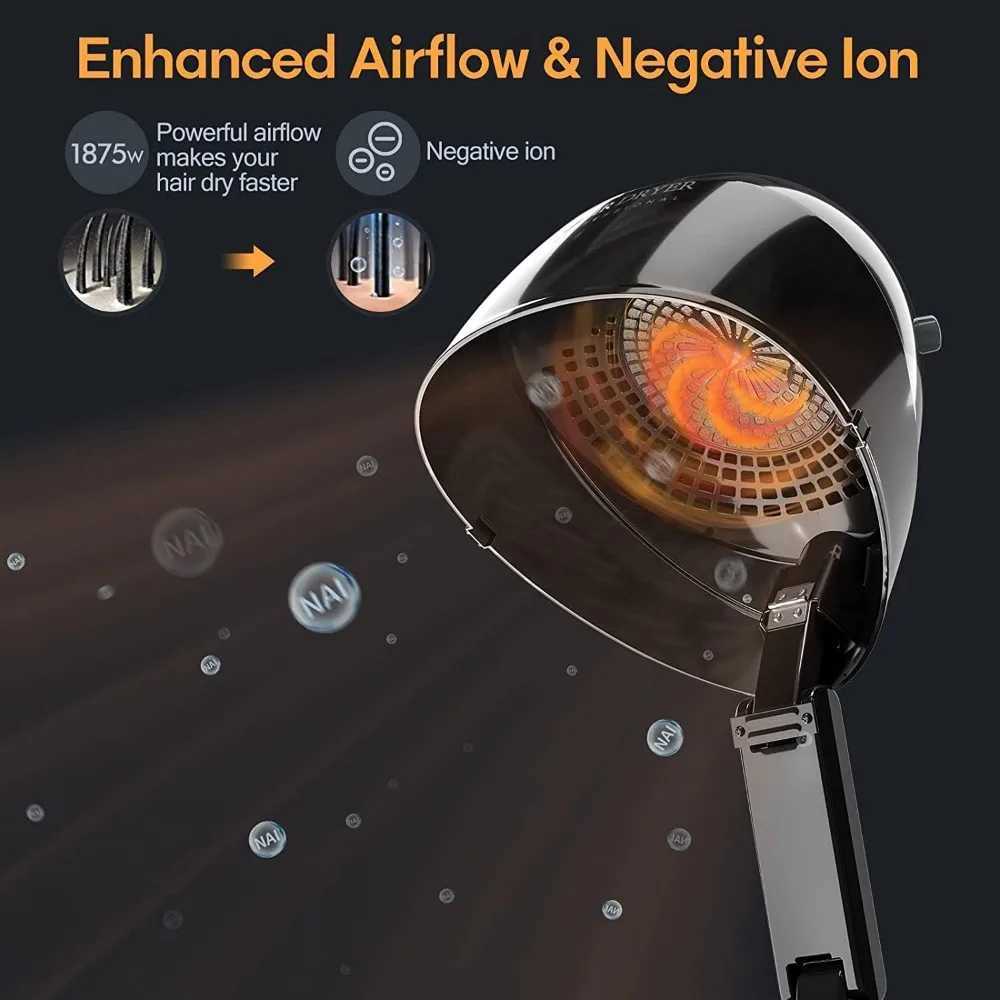 Electric Hair Dryer Ionic Hooded Hair Dryer 1875W Pro Style Bonnet with 3 Heating Settings Professional Sit Under Hair Dryers for Home Salon