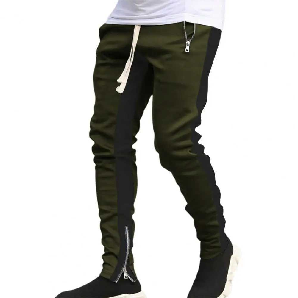 Mens sports jogging pants with zipper splicing work and leisure splicing pants fitness sole tight fitting sports pants W240919