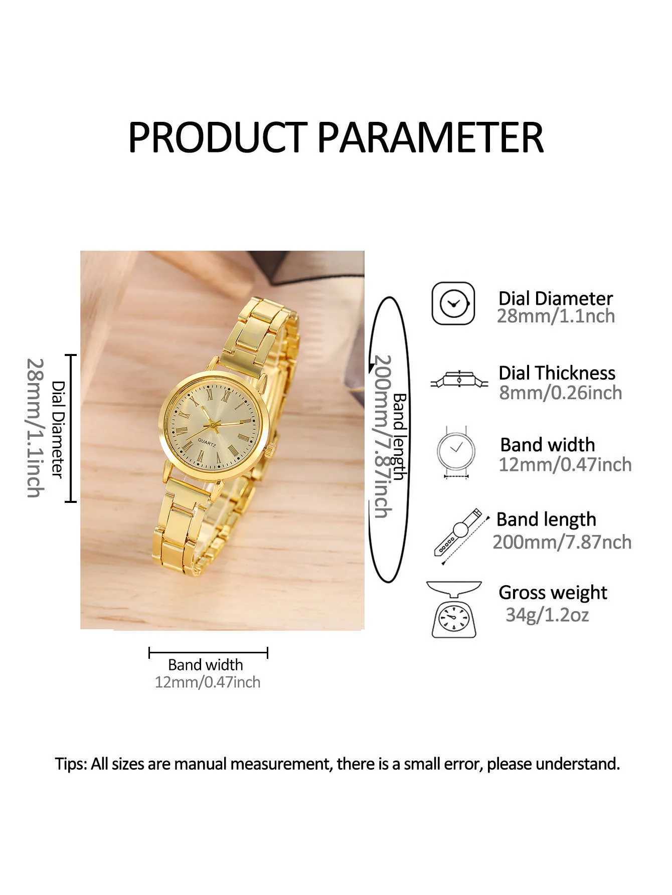 2PCS Casual fashion alloy Roman Ladies Rhinestone quartz watch with bracelet Necklace Ring earrings set the best gift itemX240920