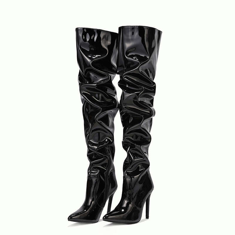 Aneikeh Patent Leather Over The Knee Women Shoes Heels Fashion Solid Sexy Thin High Heel Side Zippers Boots Female