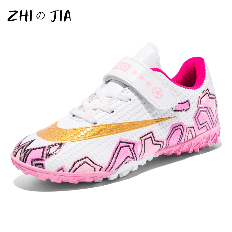 Children's Hook Loop Fastener Football Shoes Outdoor Training Shoes Leather Lightweight Breathable Sneaker Boys Casual Footwear