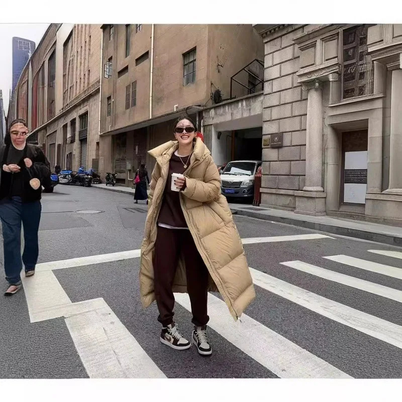 2024 Winter New Coat Long Sleeves Loose Fit Thickened White Duck Down Jacket Warm Comfortable Women's Outwear