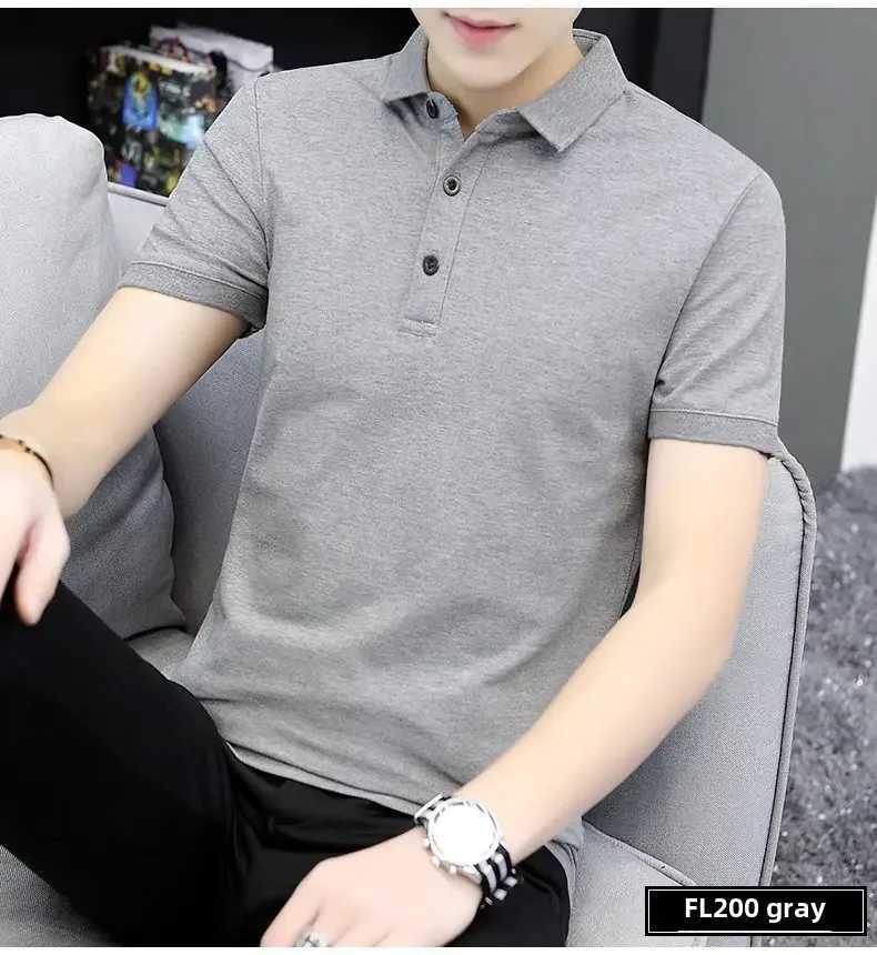 Hong Kong Trendy Brand Mens Summer Polo Shirt Short Sleeves Business Casual Lapel Top Grey Mens Wear White Casual ShirtX240920