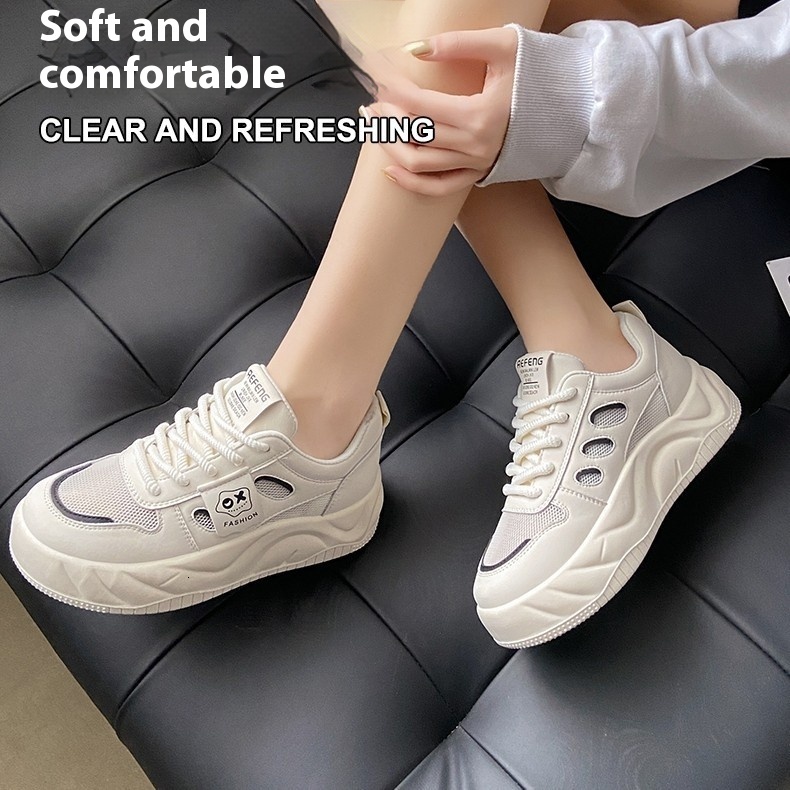 Thick soled bread for women 2024 new versatile height increasing spring casual board shoes, black women's shoes