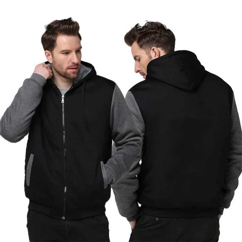 Mens Winter Camo Jacket Coat Fashion Wool Thickened Hoodie Brushed Long Sleeve Casual Street Wear Zipper Splice Coat M240919