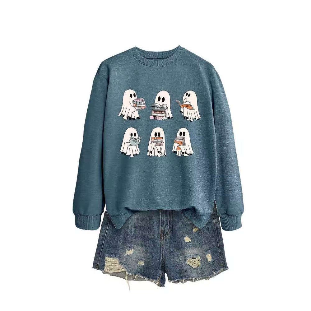 Hallowmas Casual Round Neck Hoodie Ghost Comfortable Reading New Long Sleeved Top Jackets Womens Winter Jacket Women Jacket Coatwomen Autumn Dress Wom