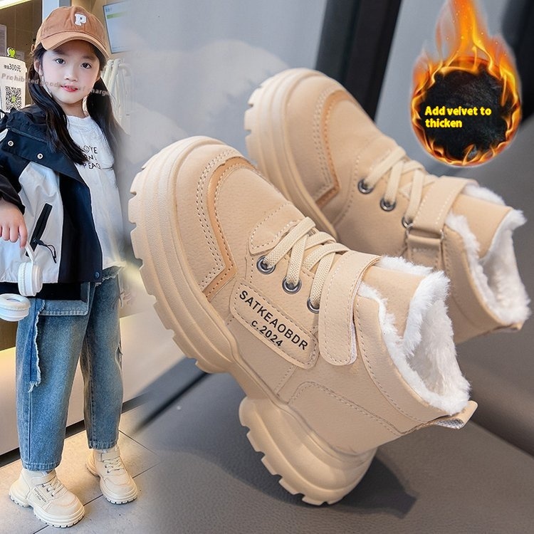 Children's plush thick high top cotton shoes 2023 winter new item, men's and women's fur integrated outdoor warm snow boots