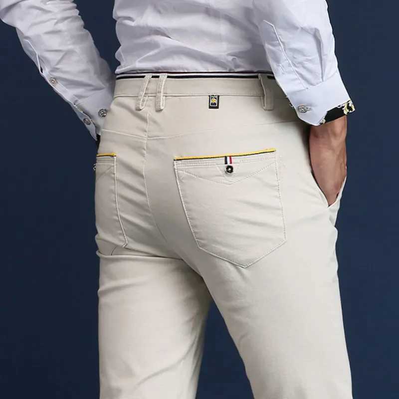 Classic style mens spring and summer thin casual pants fashionable business pure cotton solid color office pants high-quality mens pants W240919
