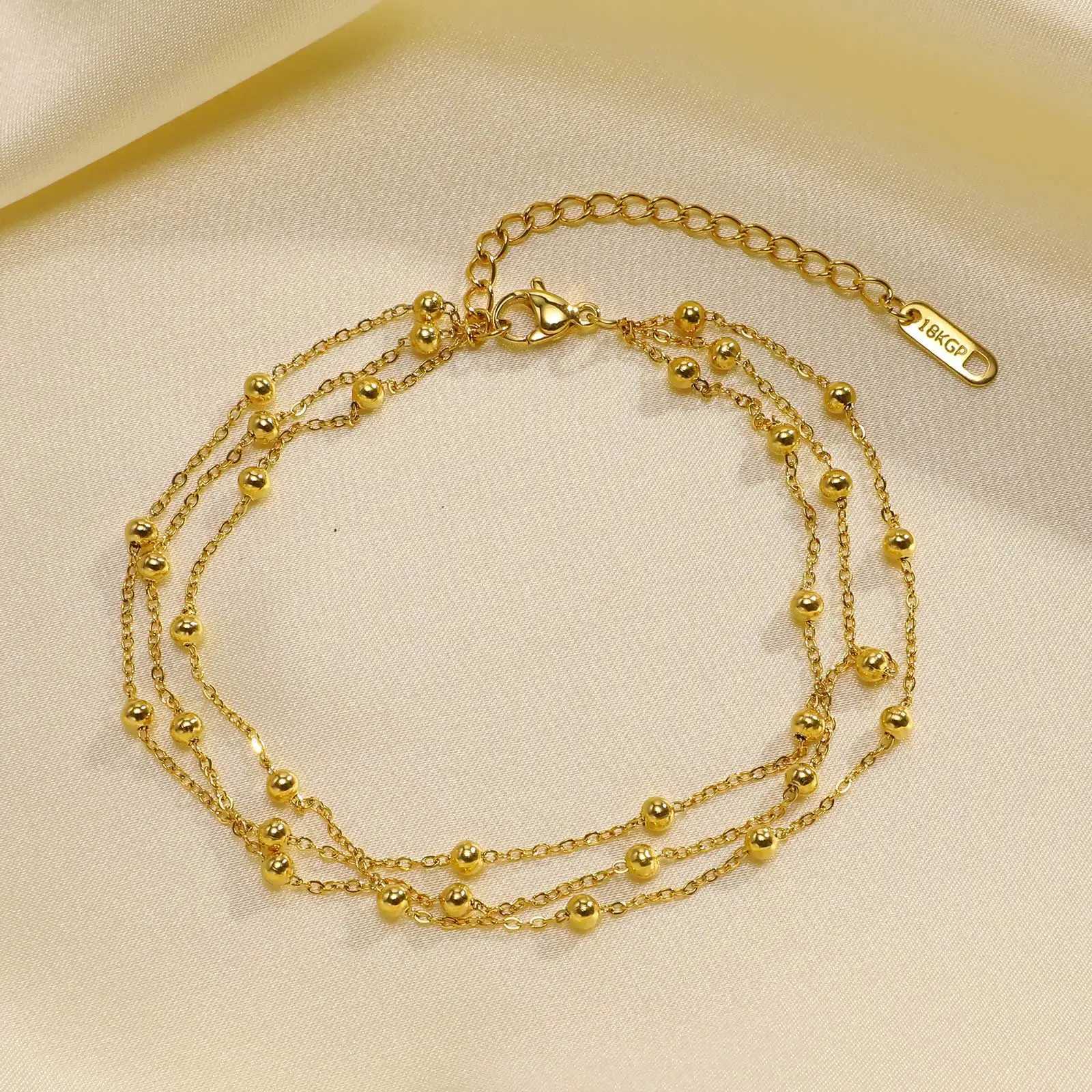 Funky Stainless Steel Bilayer Anklets Women Jewelry 18k Gold Plated Heart Anklets Banquet Party Ornaments Y240920