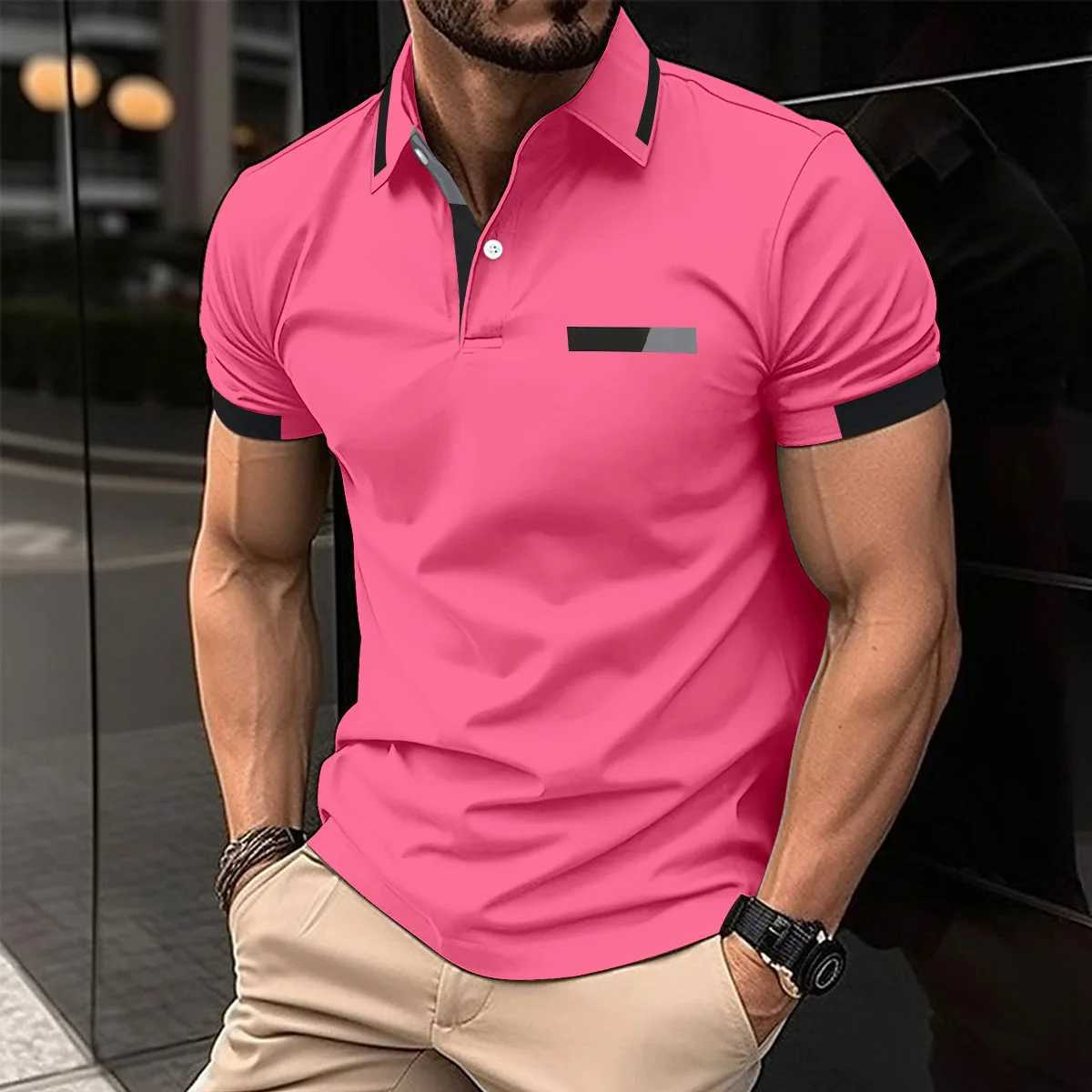 Summer fashion new Polo shirt casual lapel button golf dress gradient printed short-sleeved T-shirt big mens Polo shirtX240920