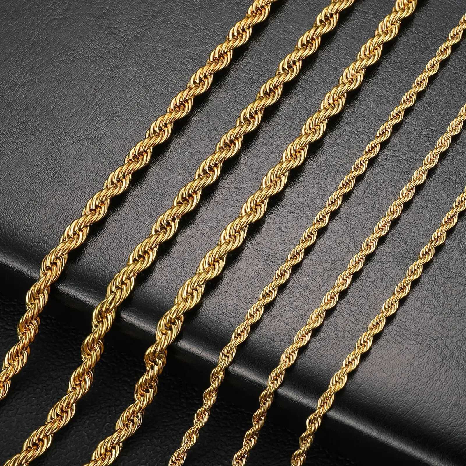2-6MM Gold Color Twisted Rope Chain Necklace Stainless Steel Never Fade Waterproof Choker For Men Women Fashion JewelryX240919