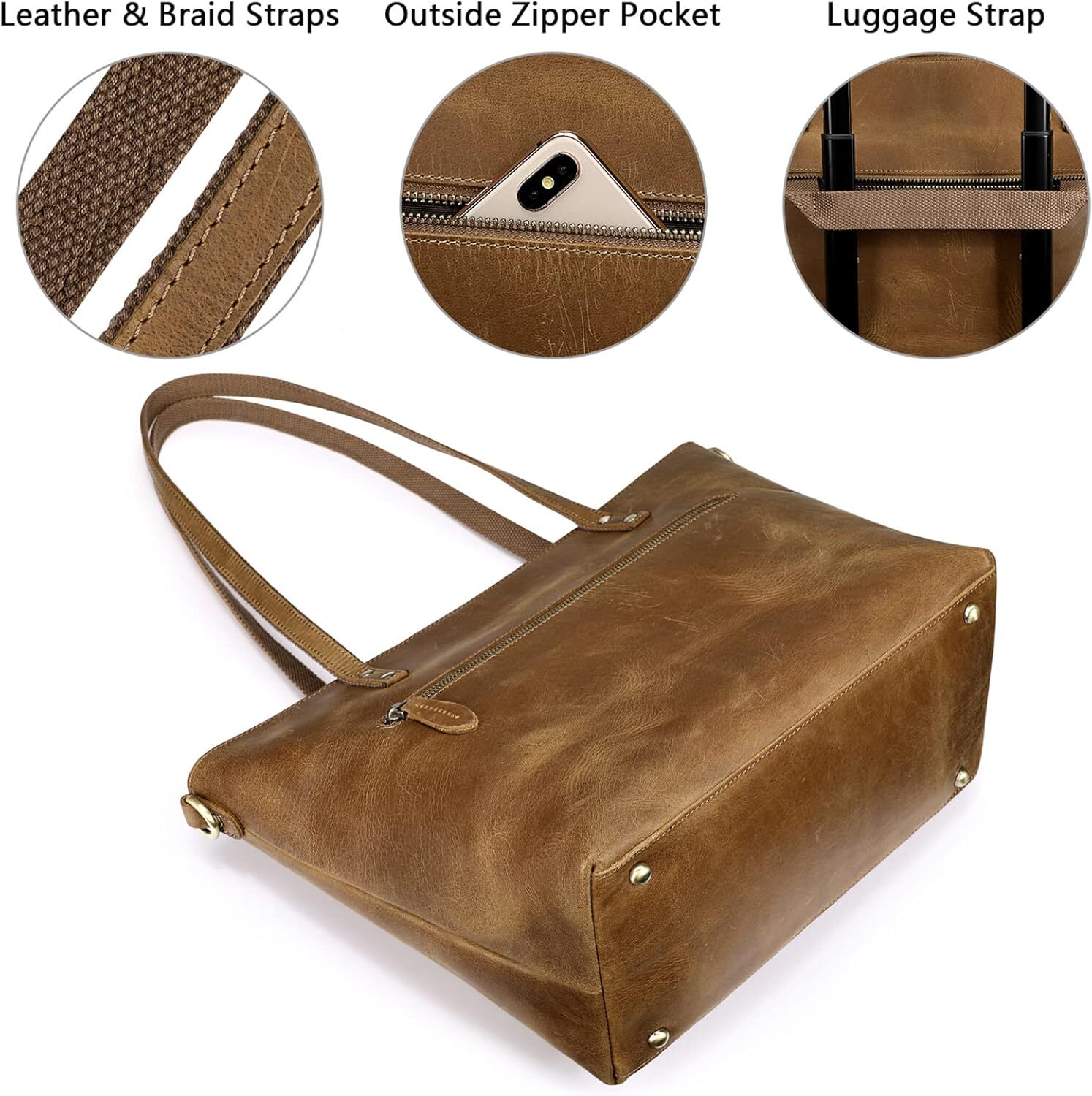 Women Vintage Genuine Leather Tote Bag Large Shoulder Purse Work Handbag