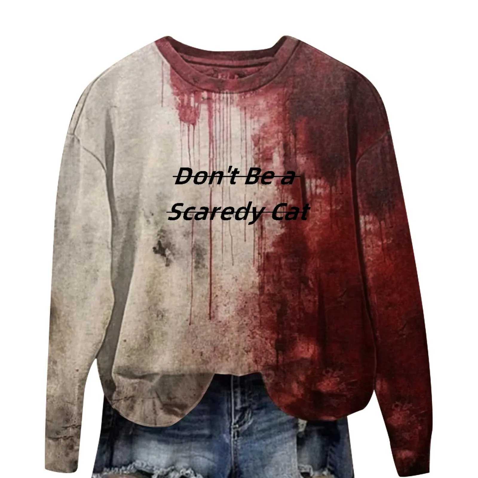 Women Halloween Horror Bloody Print Hoodies Long Sleeve Casual Sweatshirts Round Neck Workout Pullover Tops Sudaderas De Mujeres Y240920