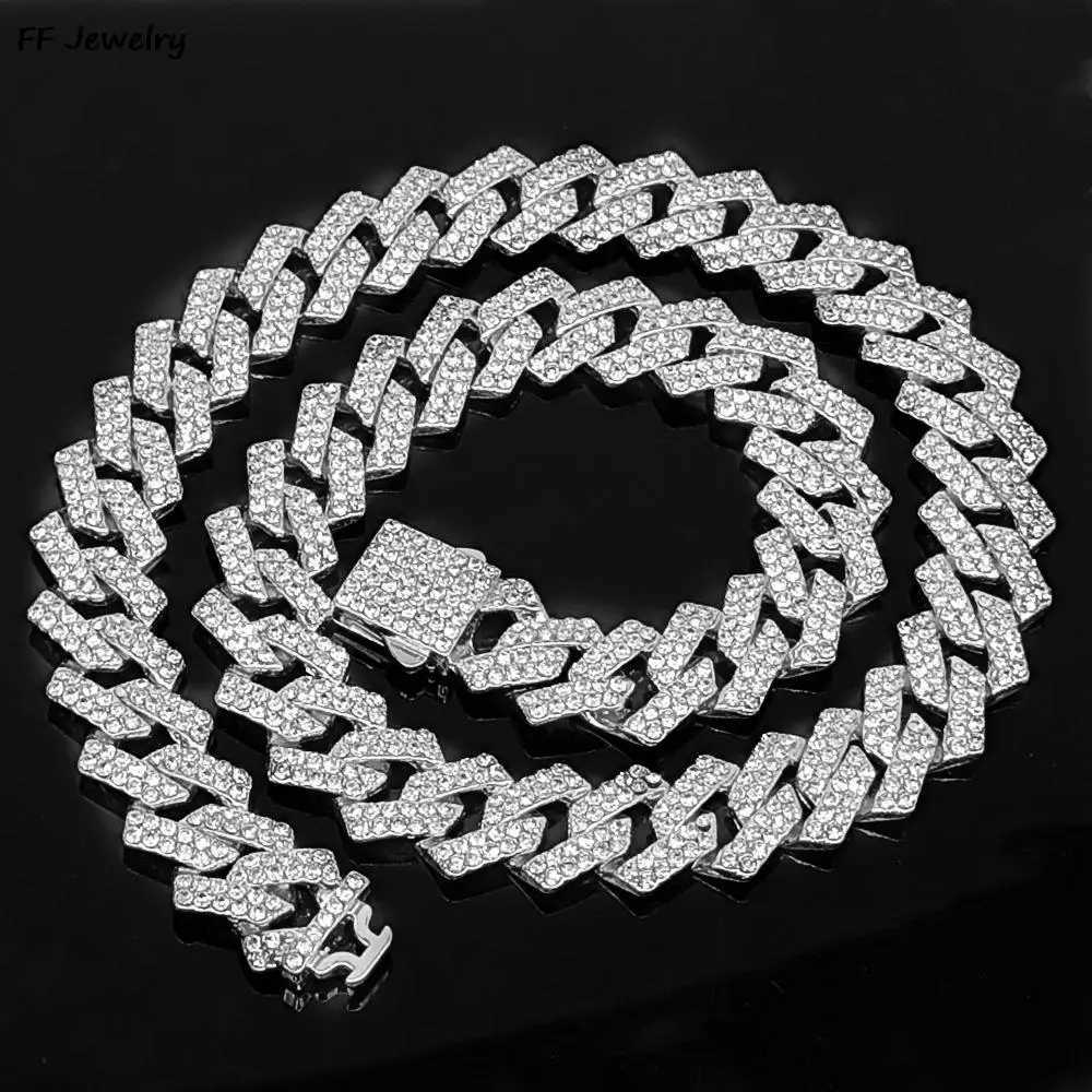 Mens Cuban Link Iced Out Necklace Chain Paved Artificial Rhinestones Rapper CZ Cuban Chain Necklace Hip Hop JewelryX240919
