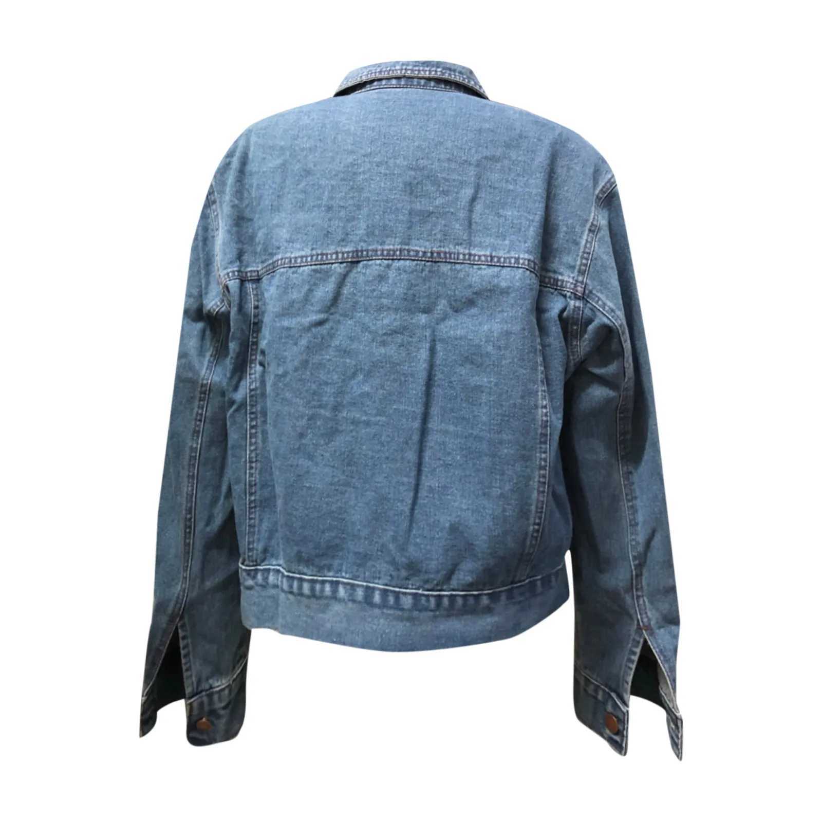 Autumn Spring Jacket Women Plus Size Loose Retro Denim Jacket Long Sleeve Single Breasted Lapel Motorcycle Coat With PocketsX240920