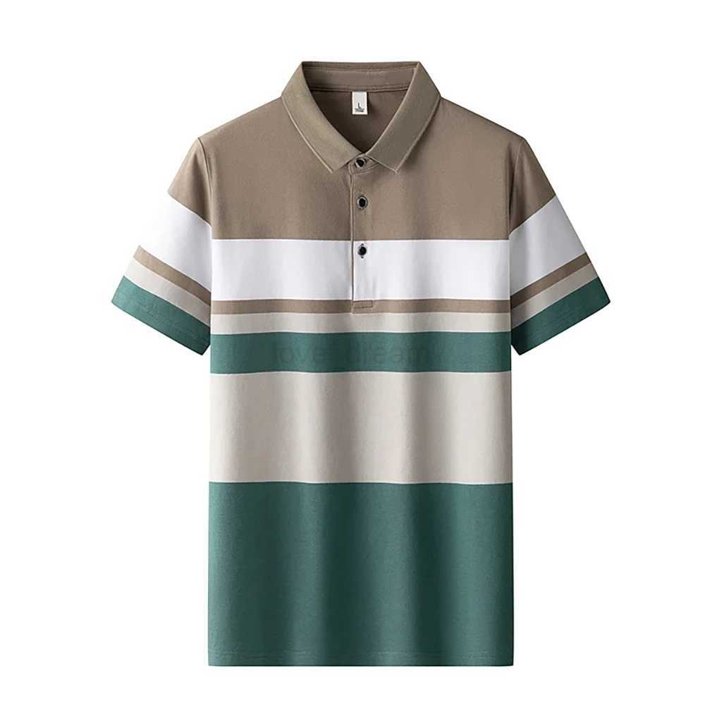 Business Casual Mens Polo T-Shirt Summer Short Sleeves Tops Stripe Print Button T Shirt Oversized Clothing Fashion Polo ShirtsXJ240920