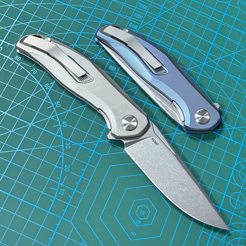 High End Flipper Knife M390 Stone Wash Drop Point Blade CNC TC4 Titanium Alloy Handle Ball Bearing Outdoor Camping Hiking Fishing EDC Pocket Knives