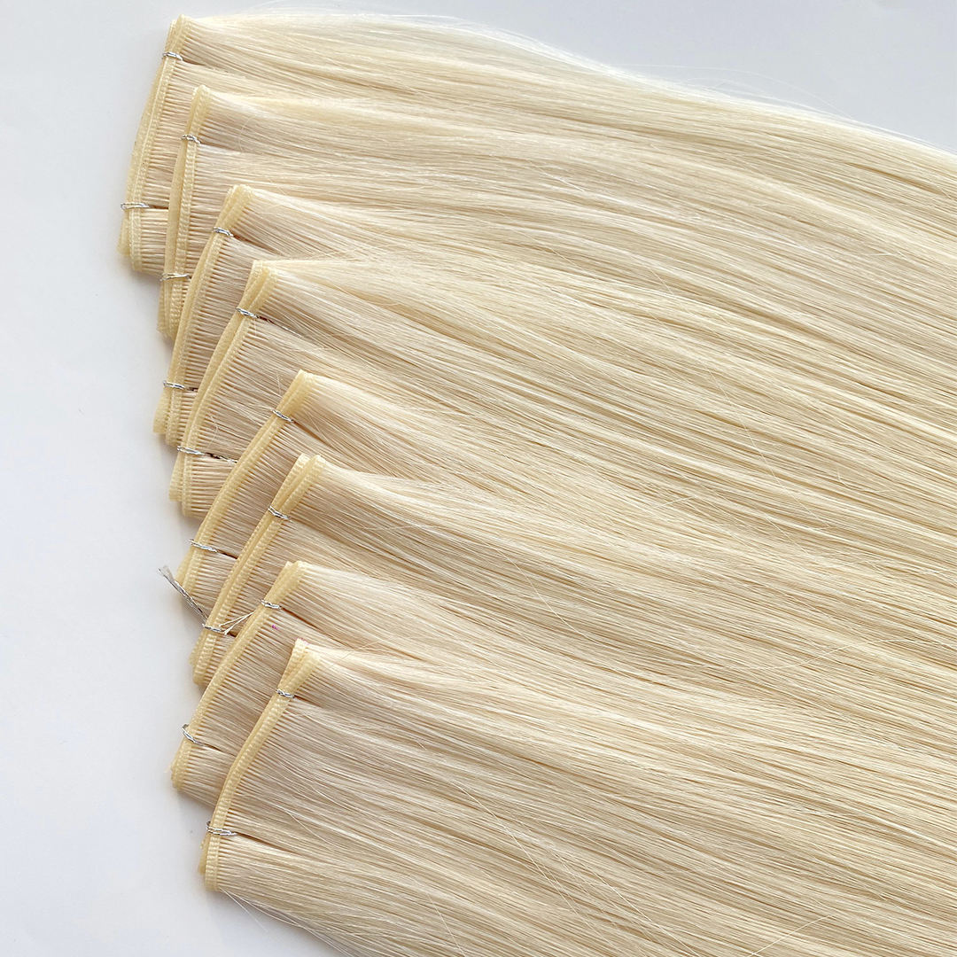 100% European Genius weft Virgin Human Hair Extensions Blonde color Invisible Mini Weft Hair 100g Full Head , Long Lasting 16-18 months