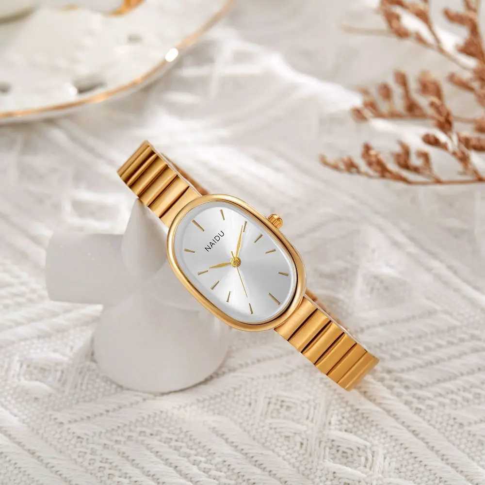 Women Quartz Watch Luxury Oval Shaped Fashion Mini Case Small Roman Numeral Dial Female Full Metal Band Watches Niche WristwatchX240920
