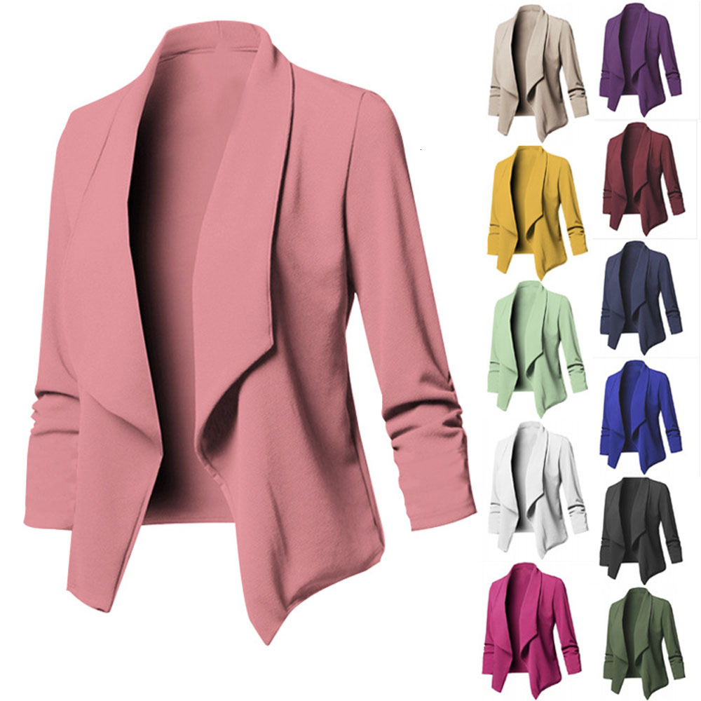 Women OL Oversized S-5XL Female Notched Long Sleeve Pleated Slim Business Workwear Cardigan Blazers Coats ZC545