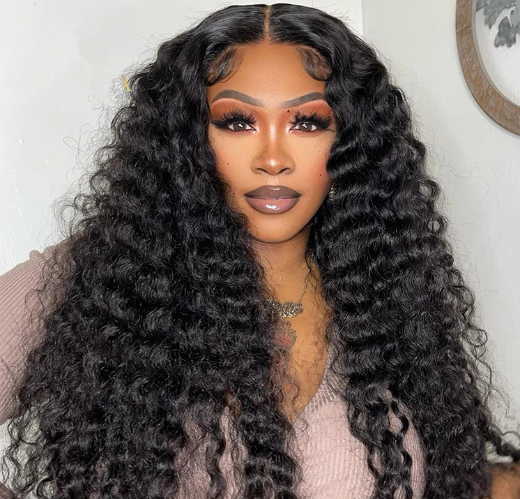 Deep Curly Wig V Part Human Hair Wigs No Leave Out Glueless Brazilian Curly hair Wigs For Women Natural Black