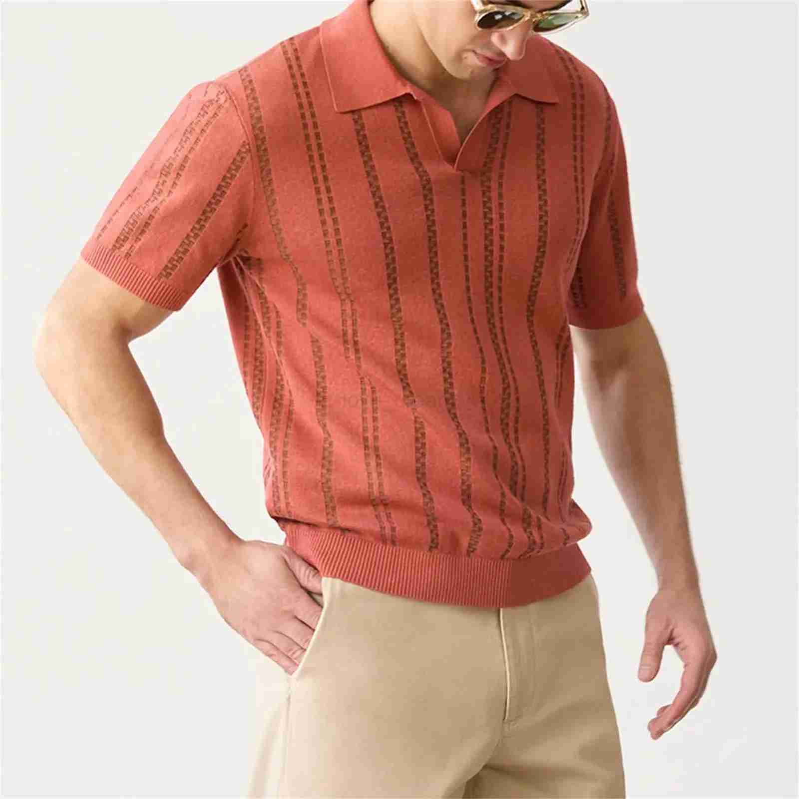 Knit Shirts Button Up Textured Shirts Casual Solid Color Slim Fit Short Sleeve Summer Tee Shirt Mens polo ShirtXJ240920
