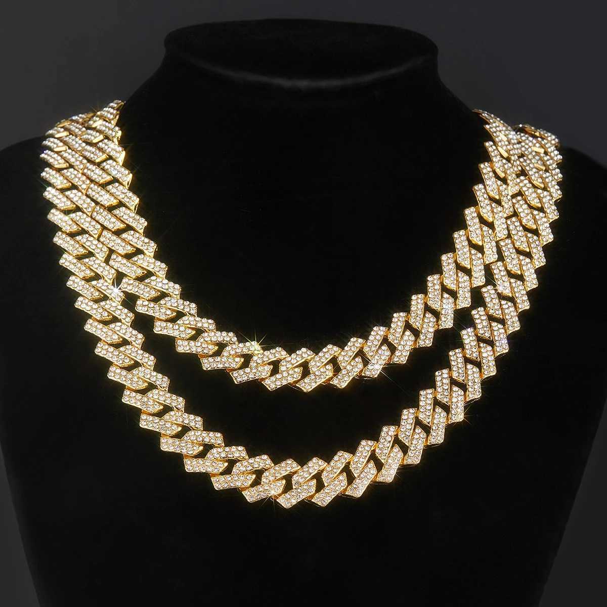 Mens 15MM Cuban Chain Iced Silvery/Golden Miami Cuban Necklace Shiny Necklace Bracelet Hip Hop jewelryX240919